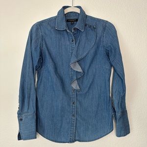 Banana Republic Shirt Riley Blue Jean Asymmetric Ruffle Button Down Fitted Sz 0